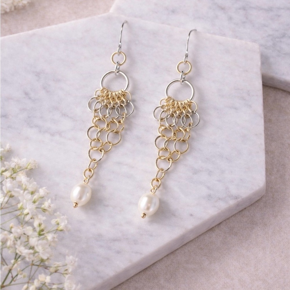 Handmade Chainmaille Pearl Drop Earrings
